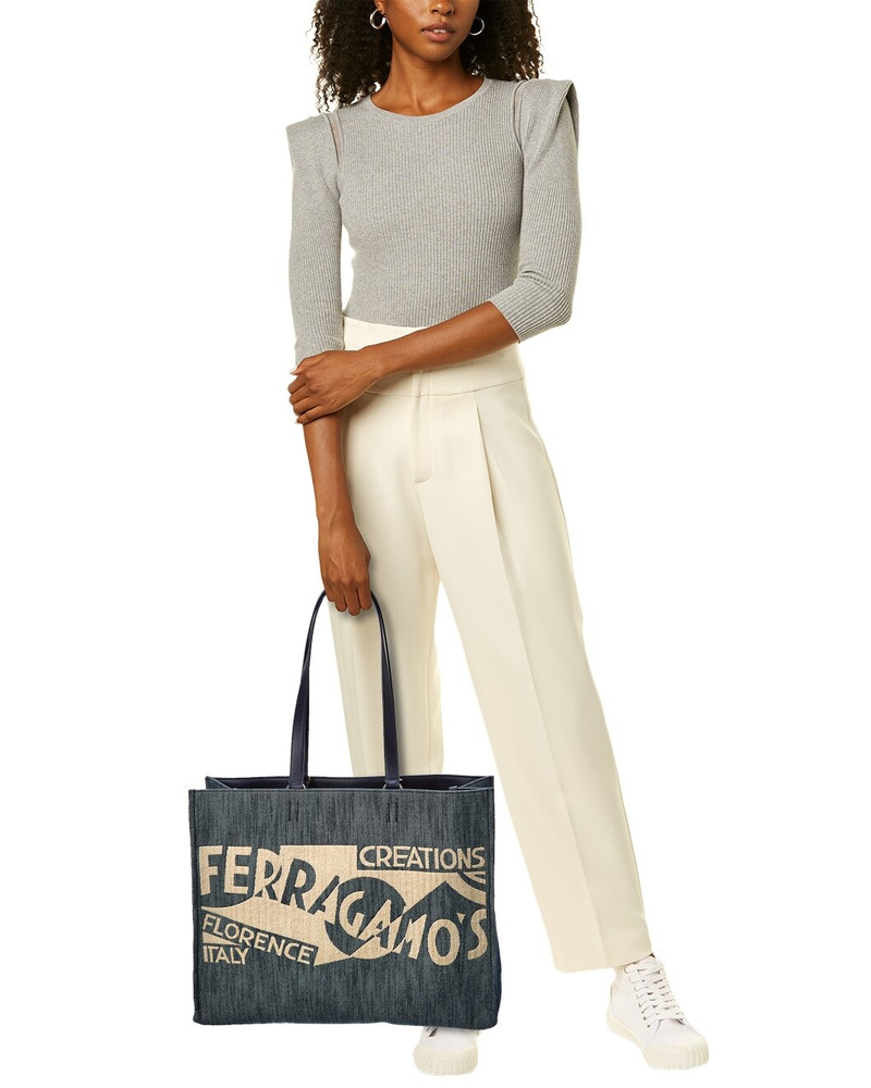Ferragamo Logo Large Denim & Leather Tote 4