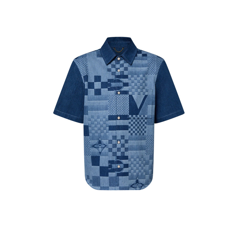 Printed Short-Sleeved Denim Shirt 1