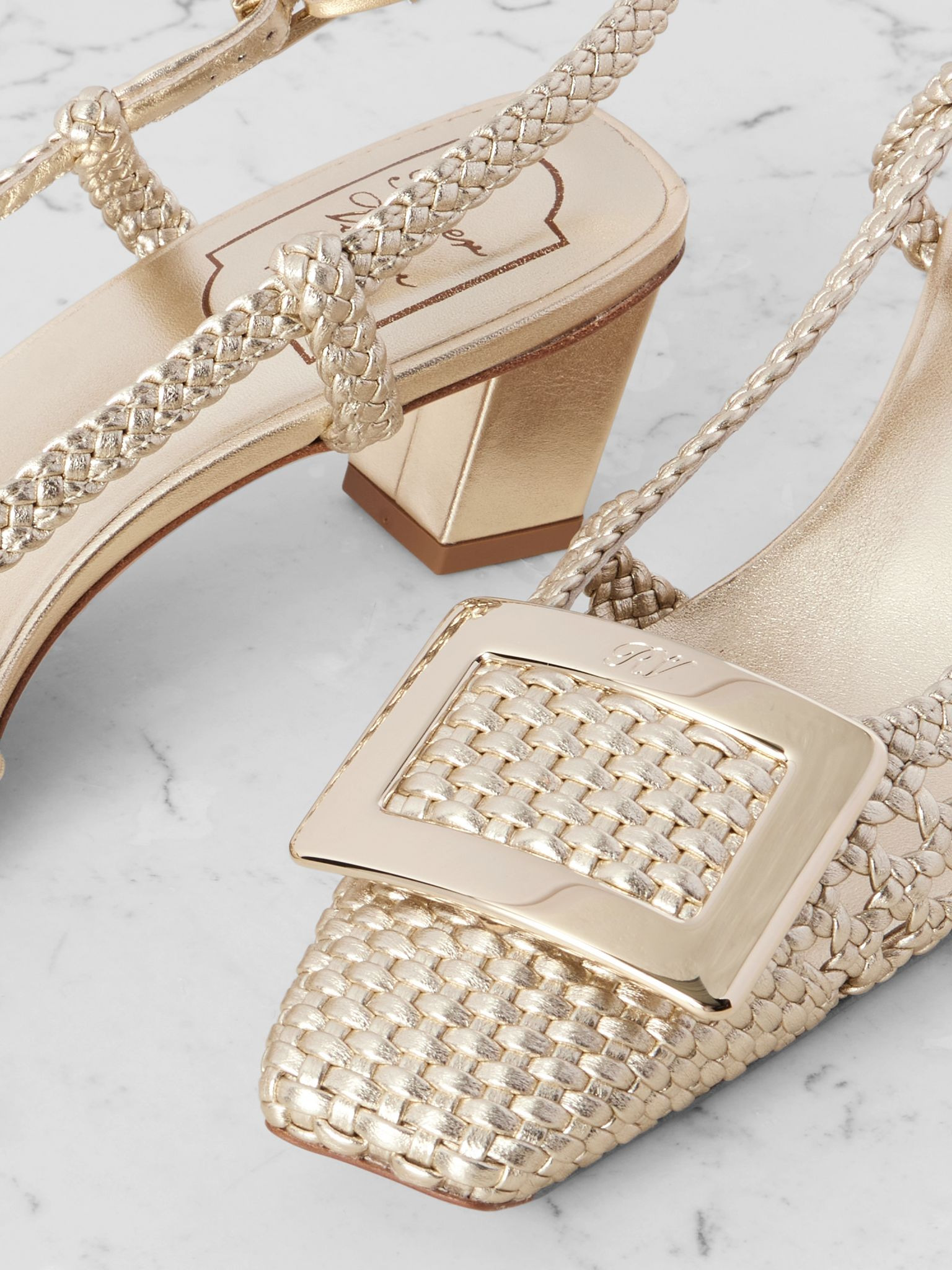 Belle Vivier 45 braided metallic leather slingback pumps Gold - 4
