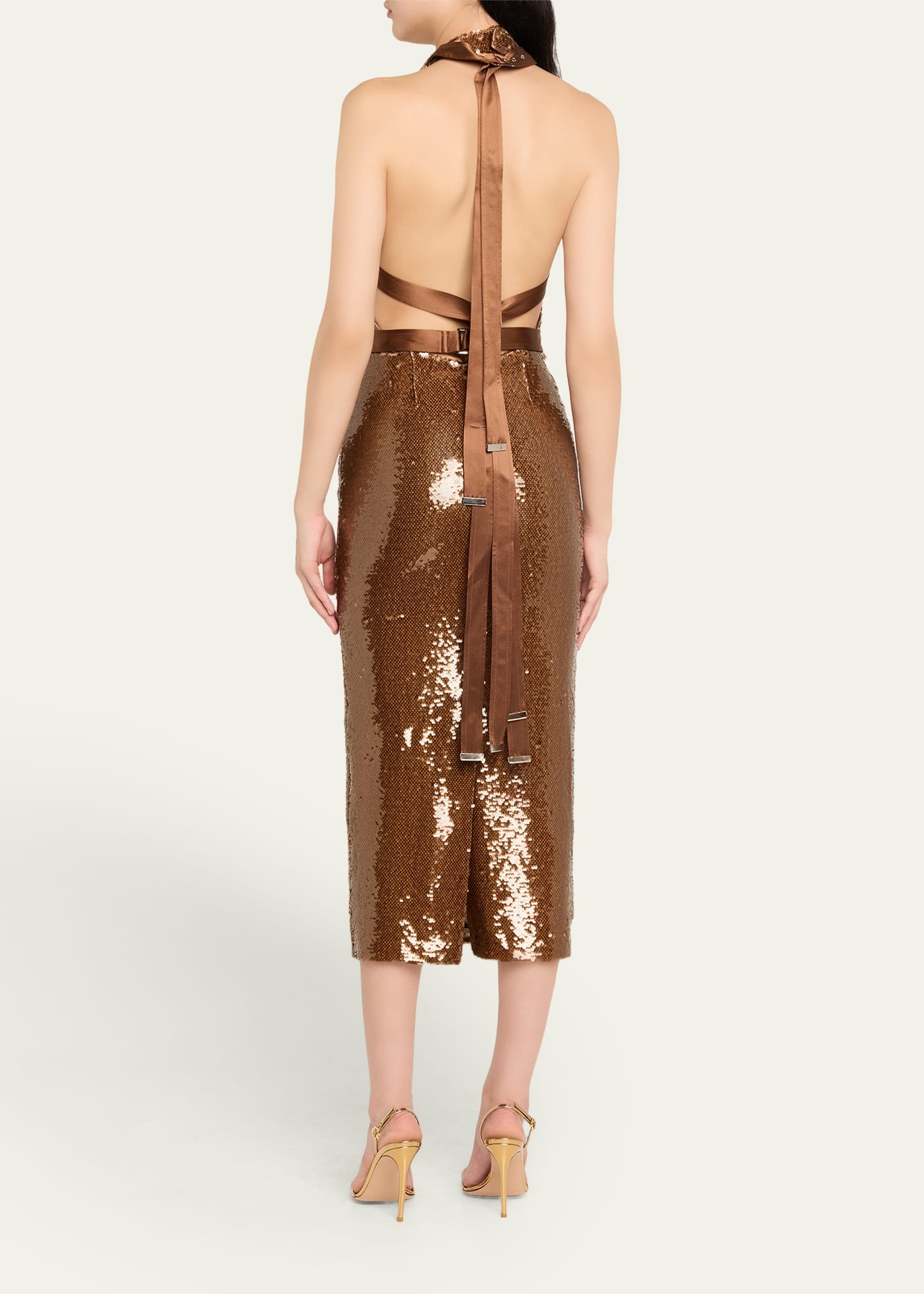 Sequined Halter Midi Dress - 3