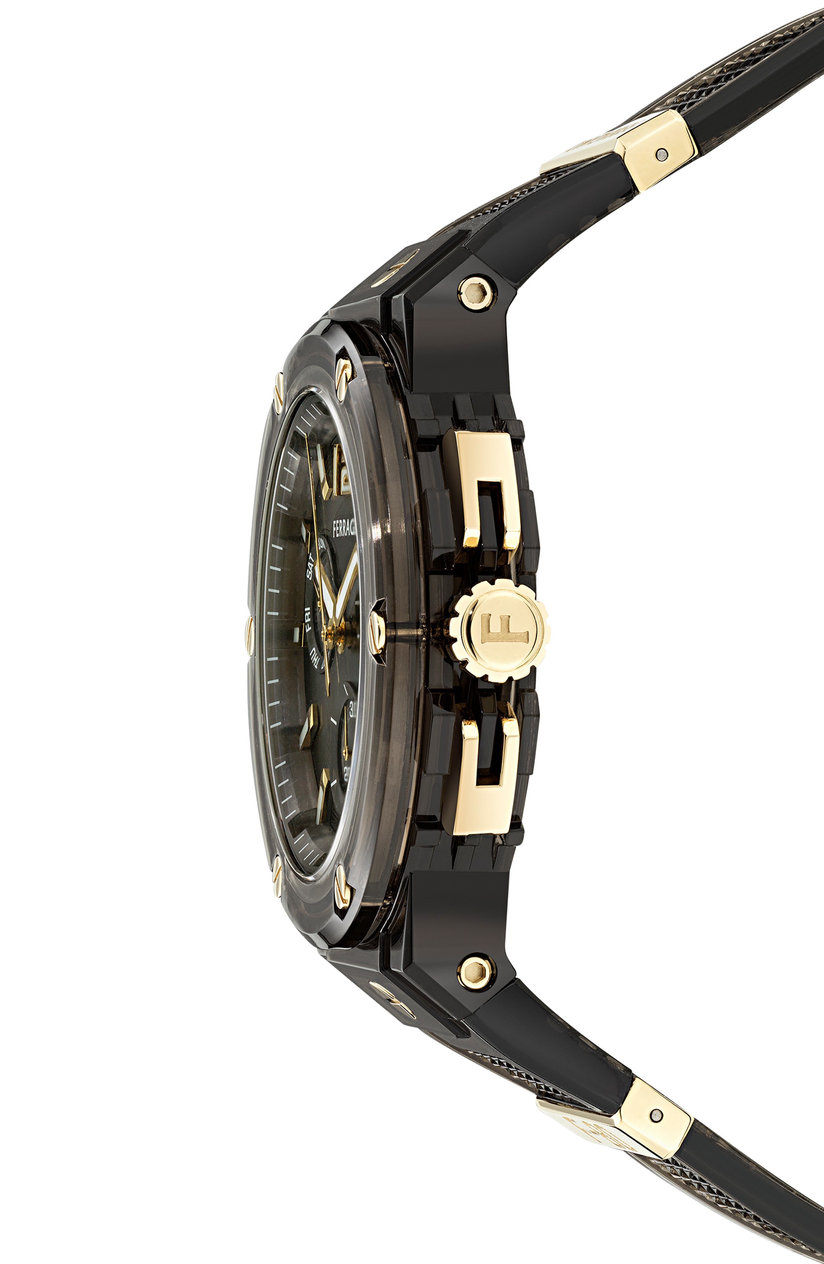 FERRAGAMO F-80 Translucent Chronograph Recycled Polyurthane Strap Watch, 44mm in Black at Nordstrom - 4