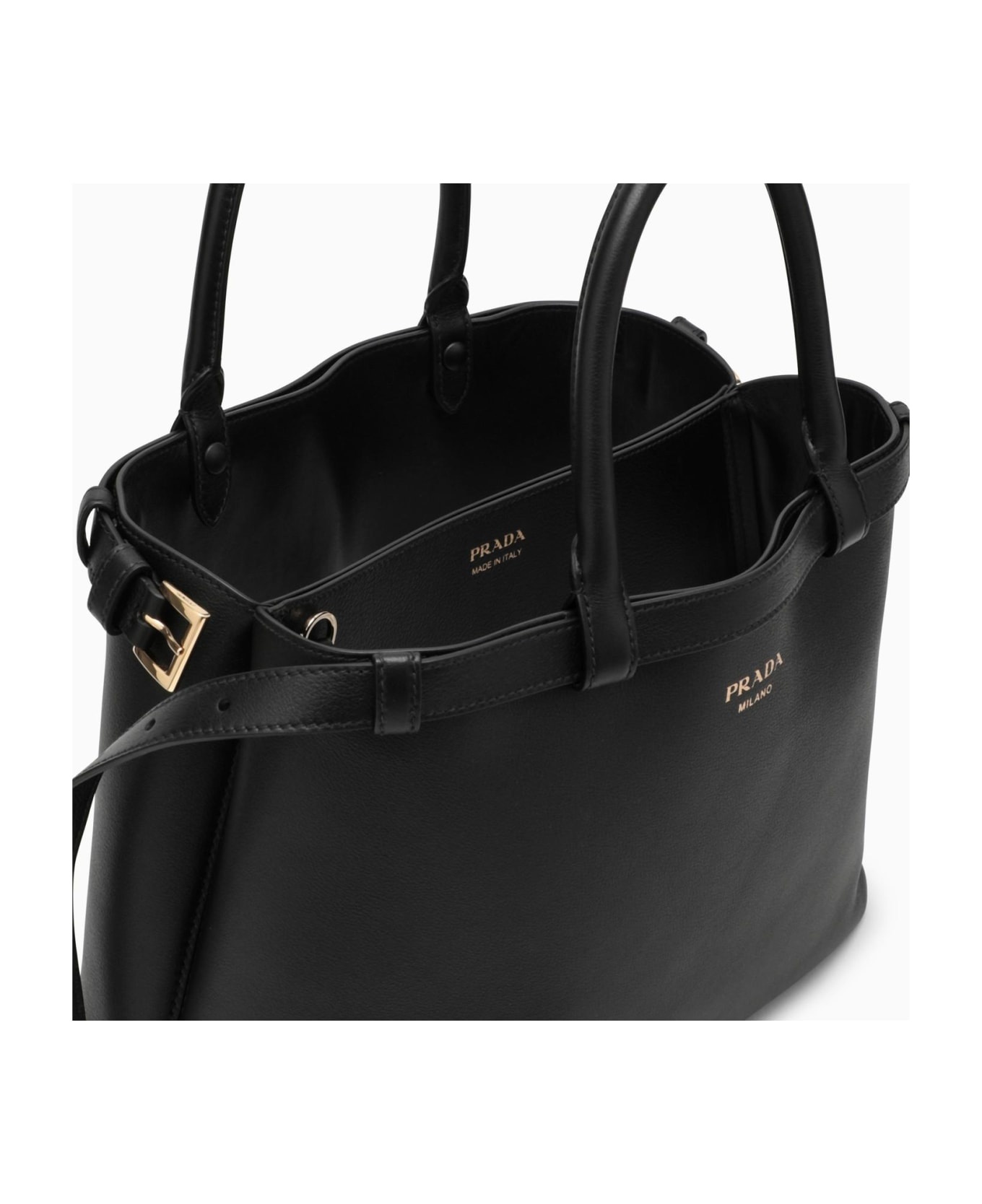 Black Medium Leather Handbag With Belt - 4