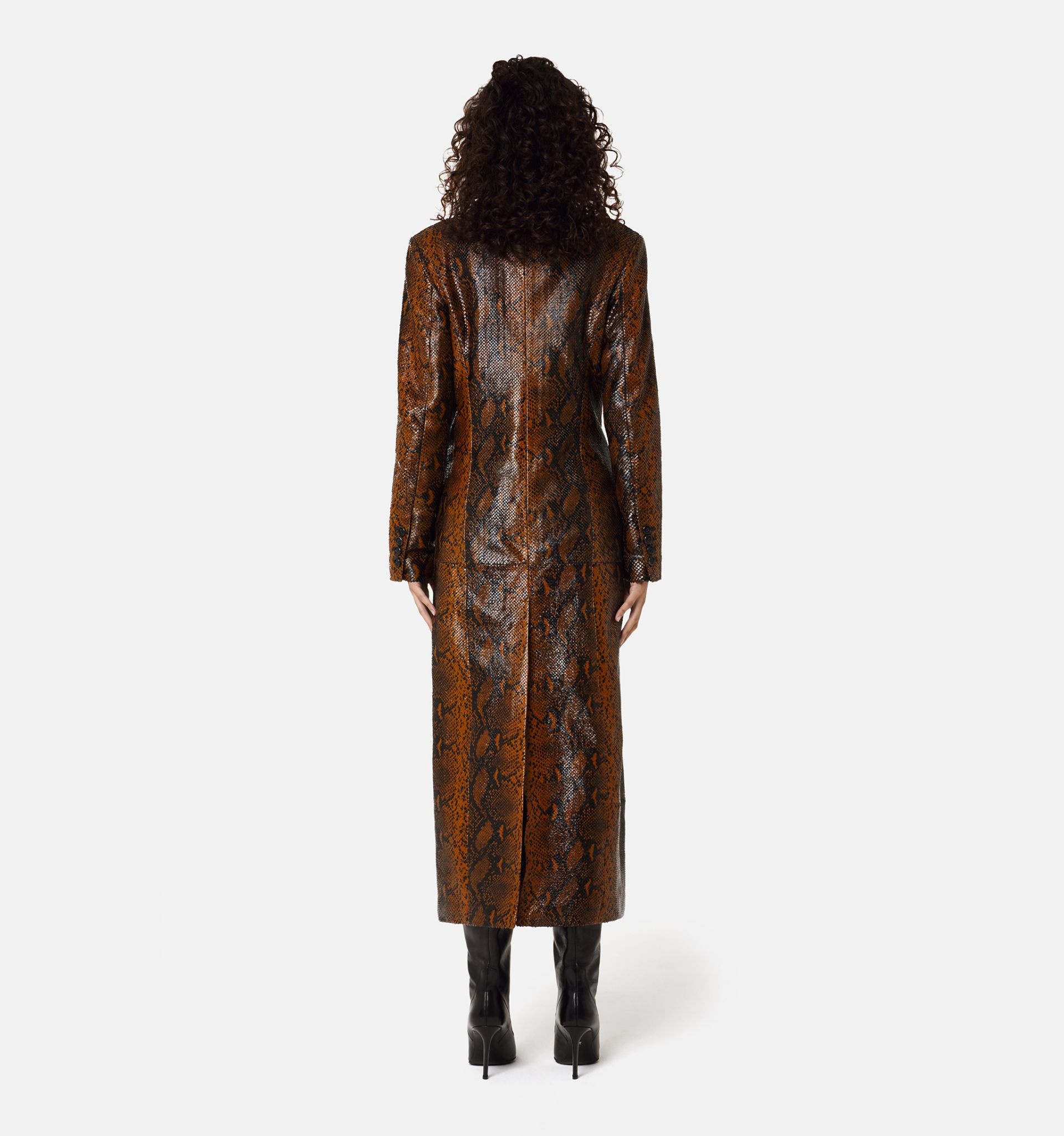 Long Leather Fitted Coat - 5
