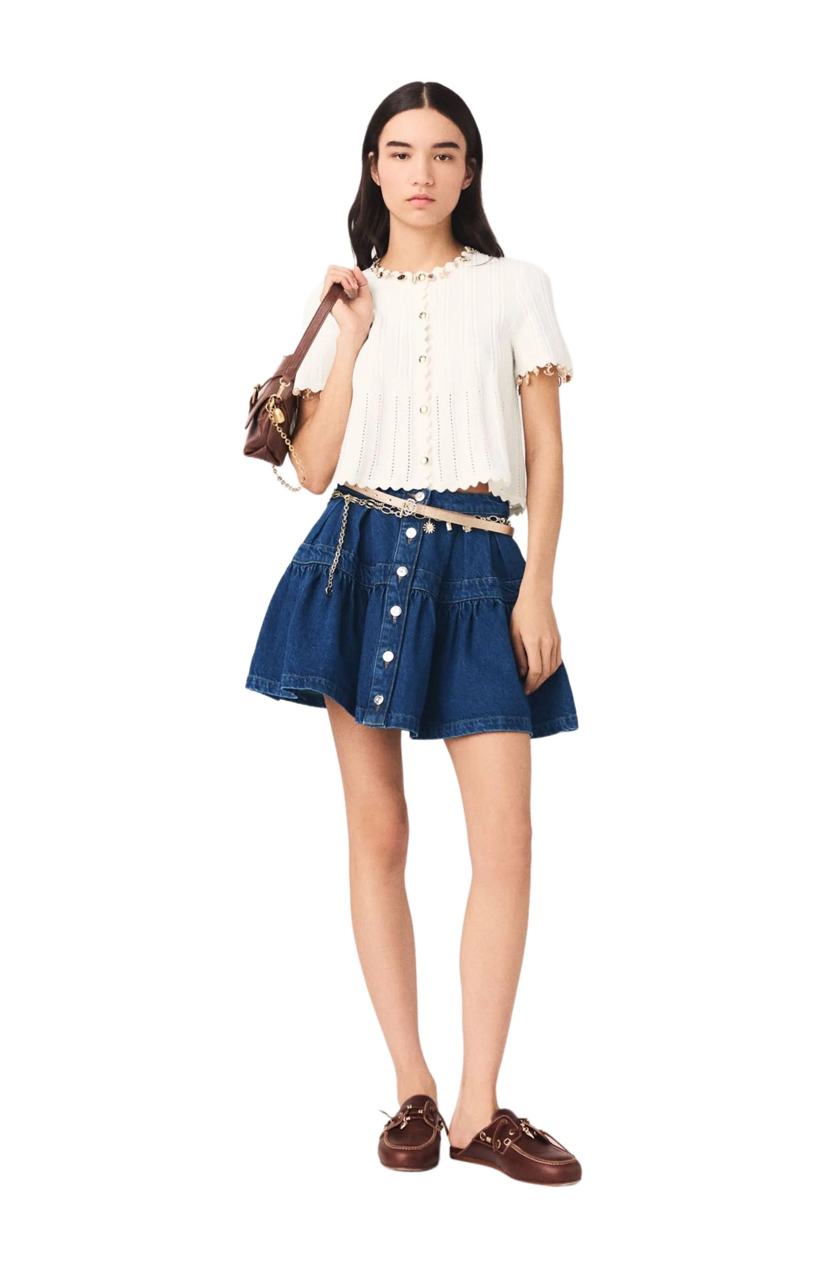 maje Gold jewellery cardigan in White at Nordstrom - 1