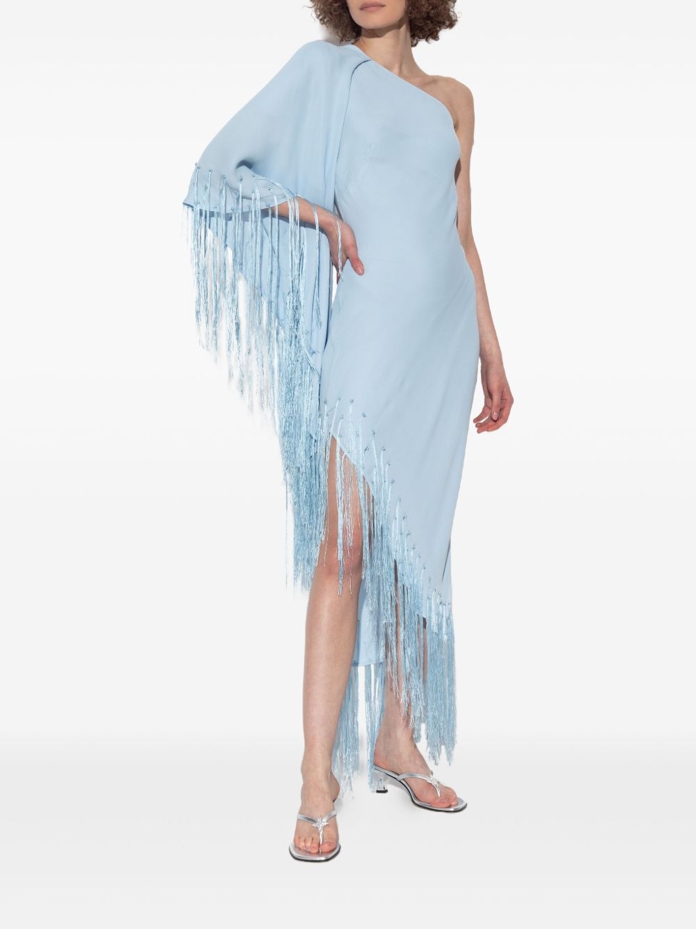 fringe-detailed one-shoulder dress - 3