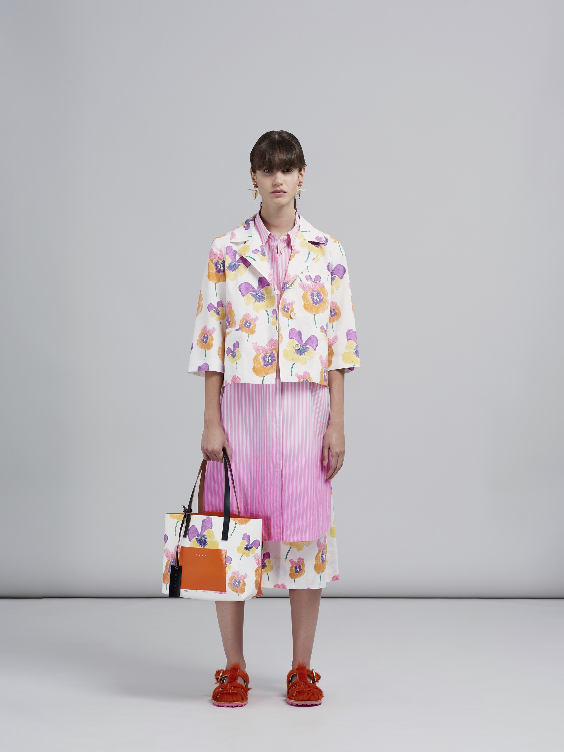 PANSIES PRINT ORANGE SHOPPING BAG - 2