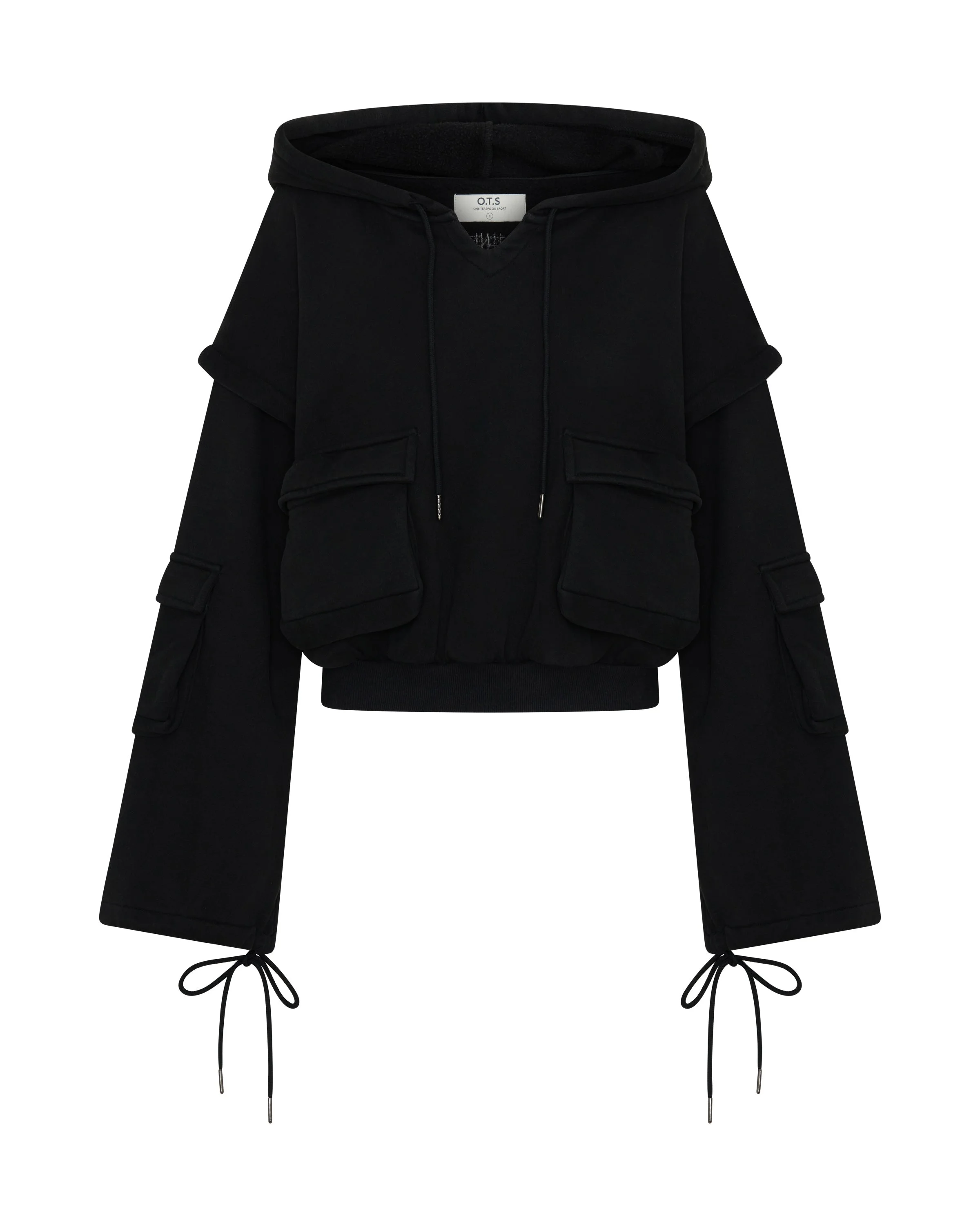 Puff Power Cropped Zip-Off Sleeve Hoodie - Vintage Black - 1
