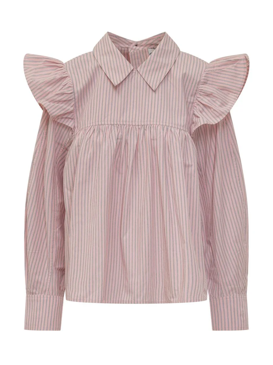 Ganni Striped Blouse With Ruffles - 1