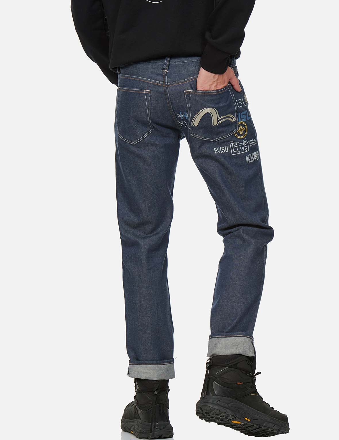 Logo Print and Embroidered Slim Straight fit Jeans #2010 - 3