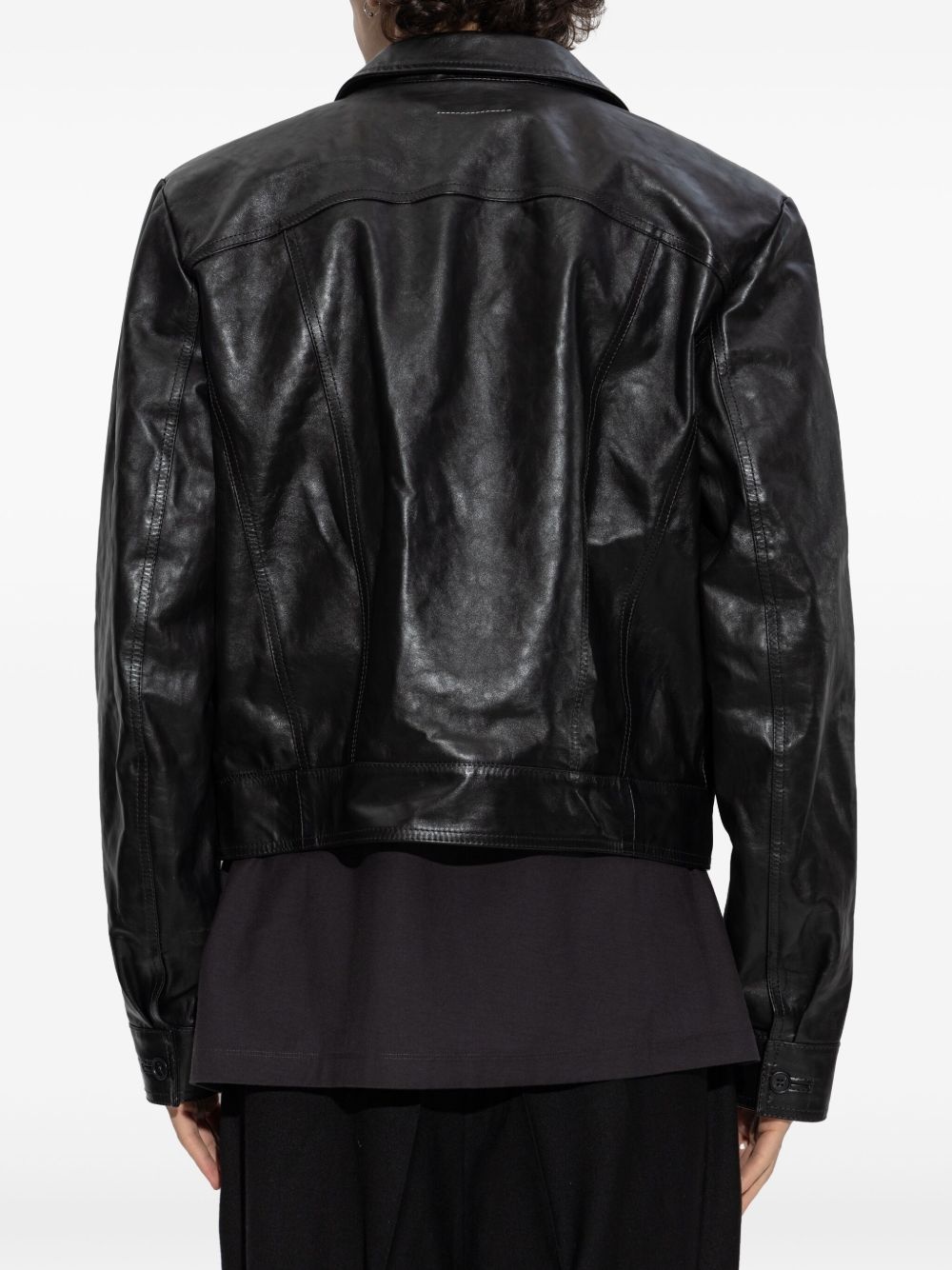 zip-up leather jacket - 4