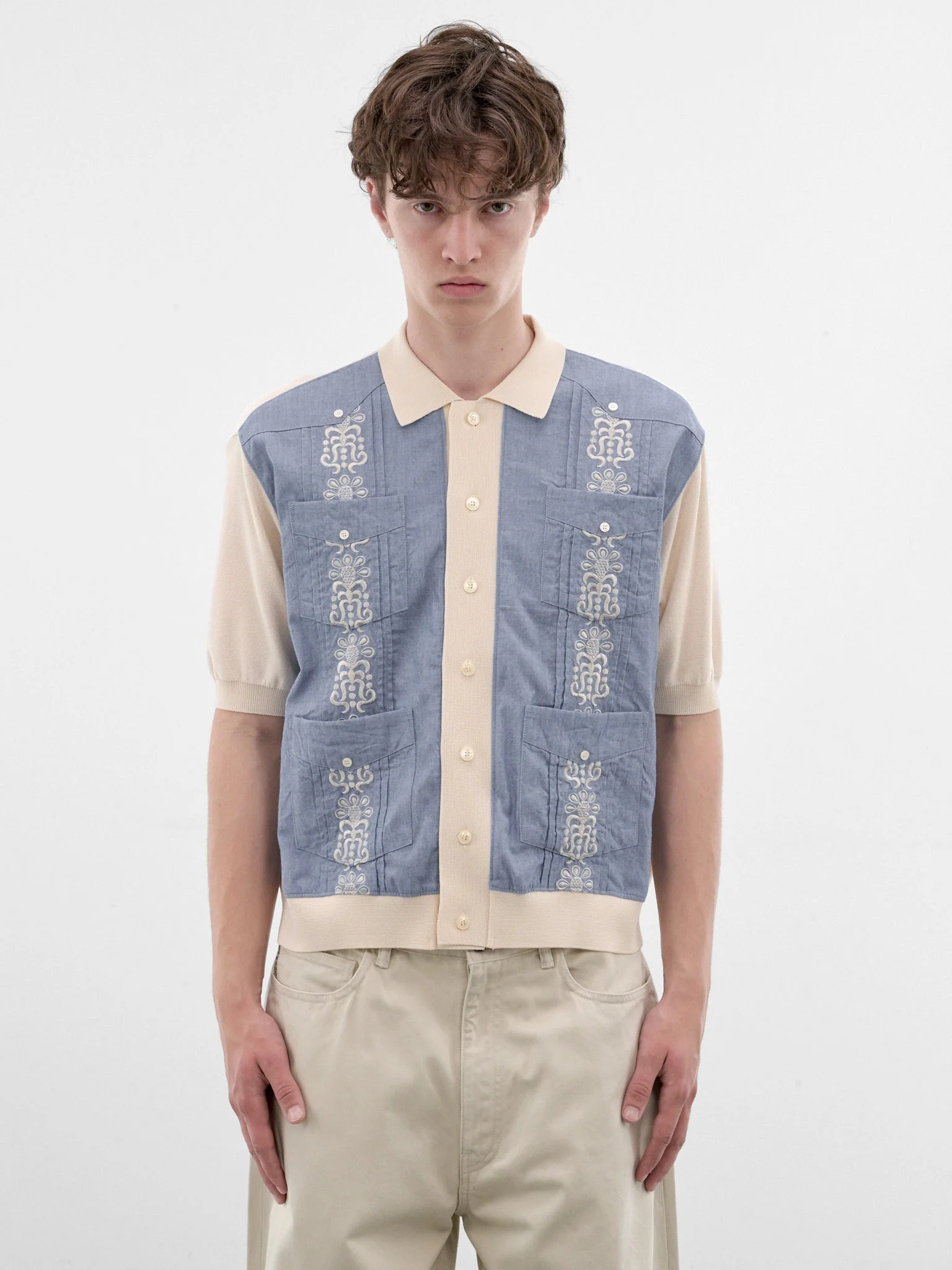 Blue Embroidered Knit Polo Shirt - 1