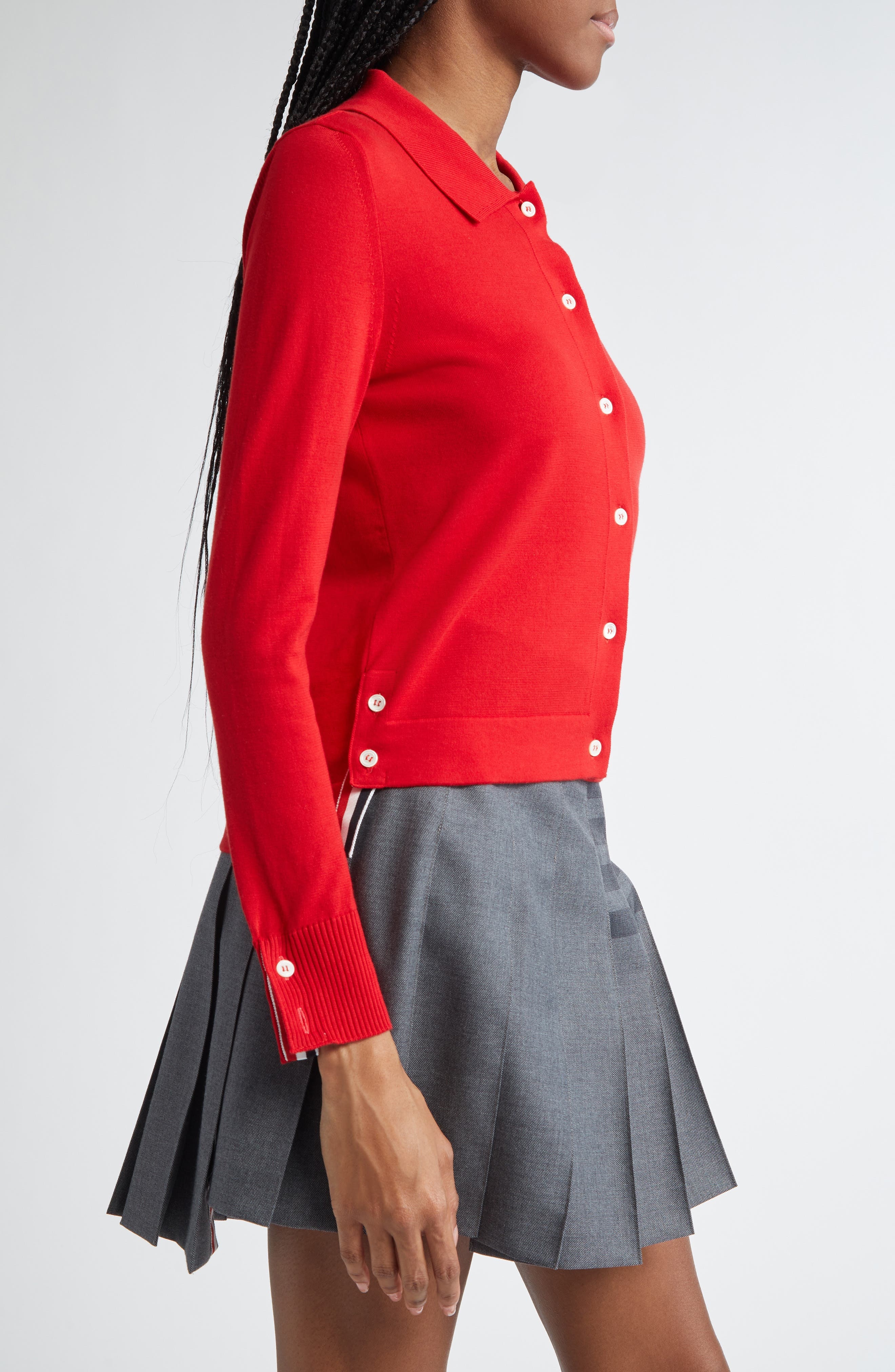 Thom Browne 4-Bar Jersey Stitch Cardigan in Red at Nordstrom - 4
