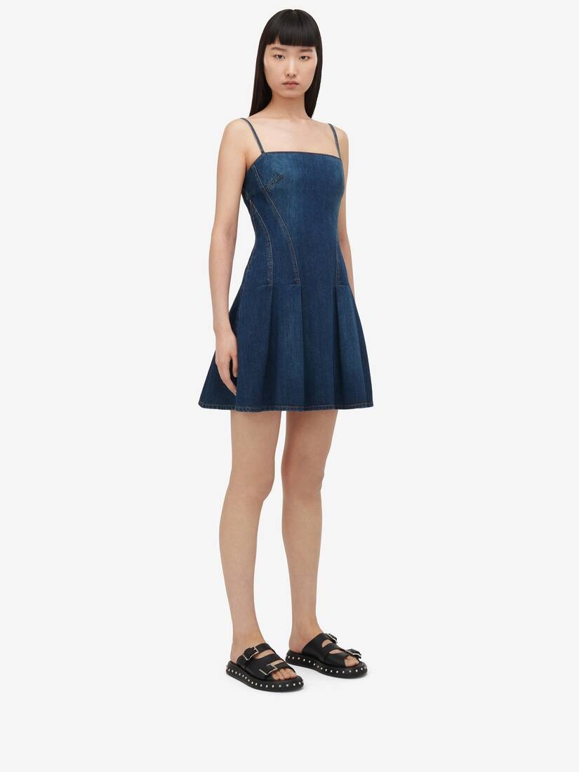 Women's Denim Mini Dress in Indigo - 3