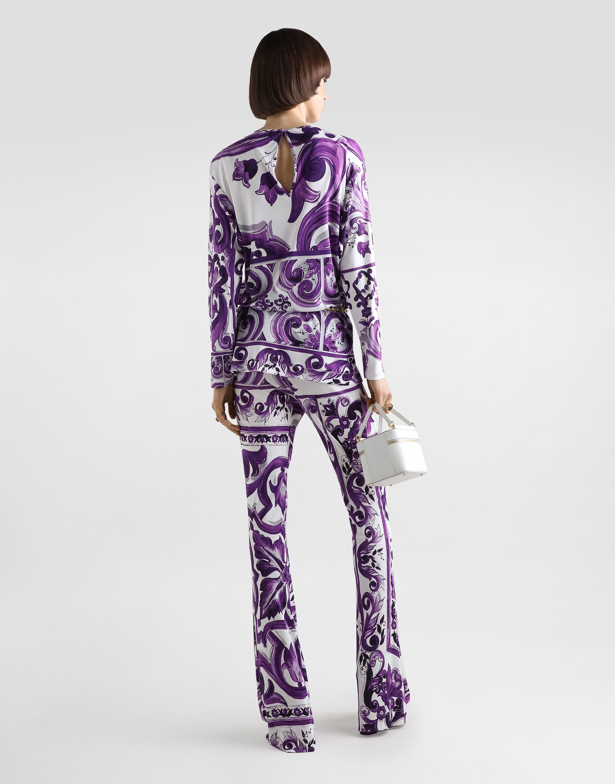 Majolica-print flared trousers - 3