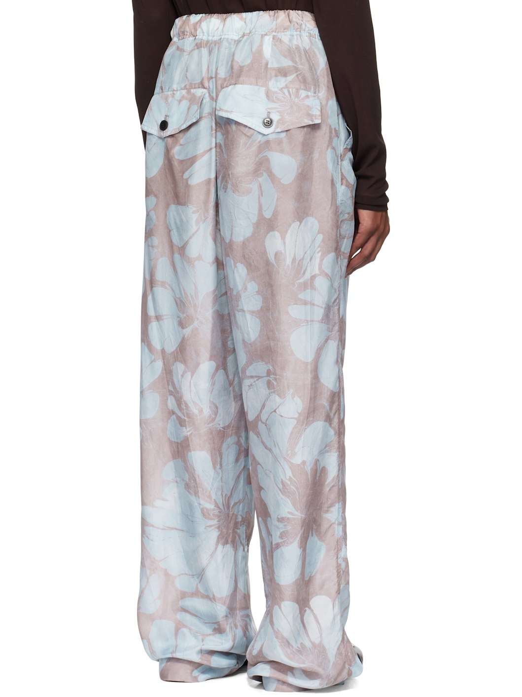 Pink & Blue Silk Drawstring Cargo Pants - 3