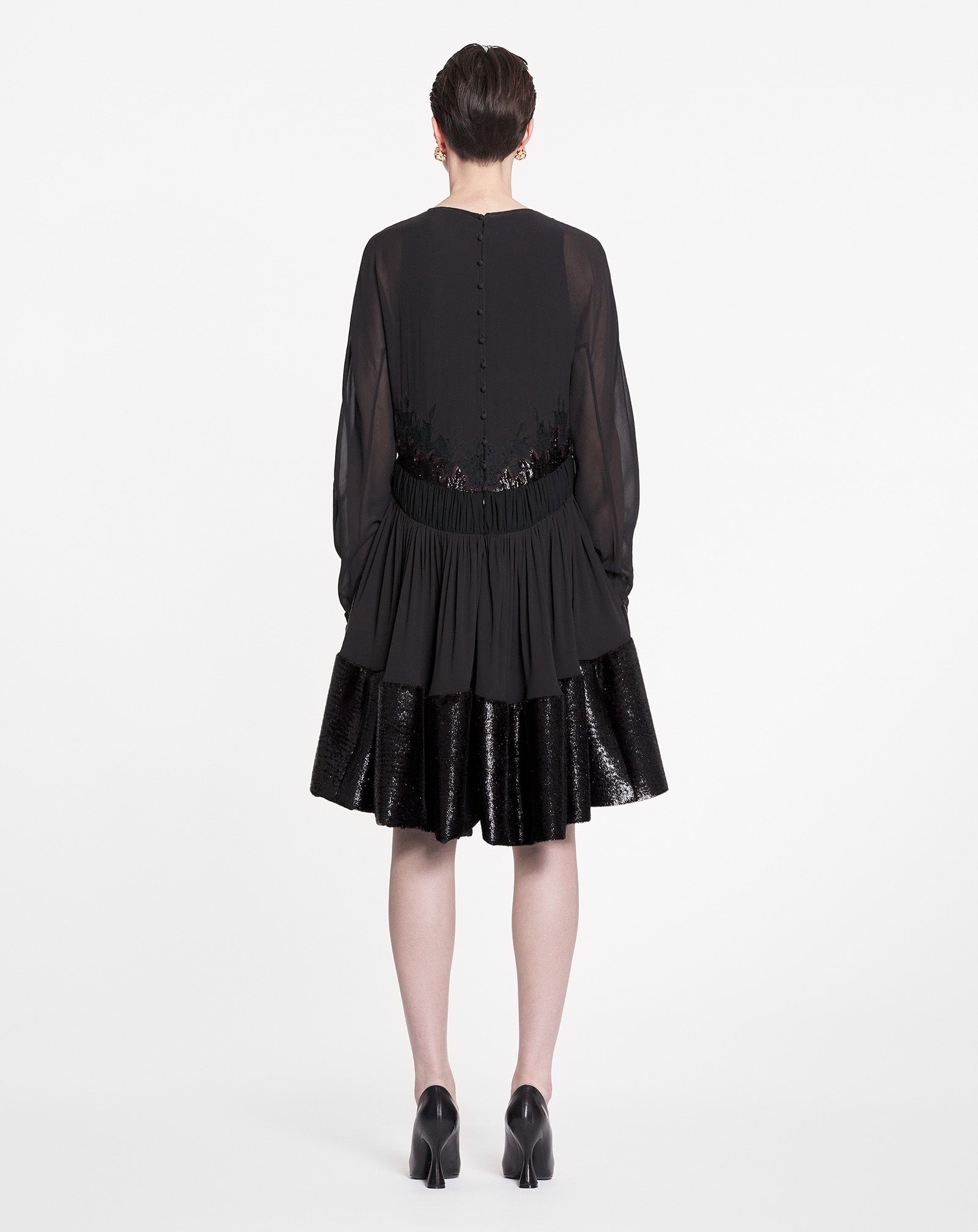 VELVET V-NECK SHORT DRESS - 3
