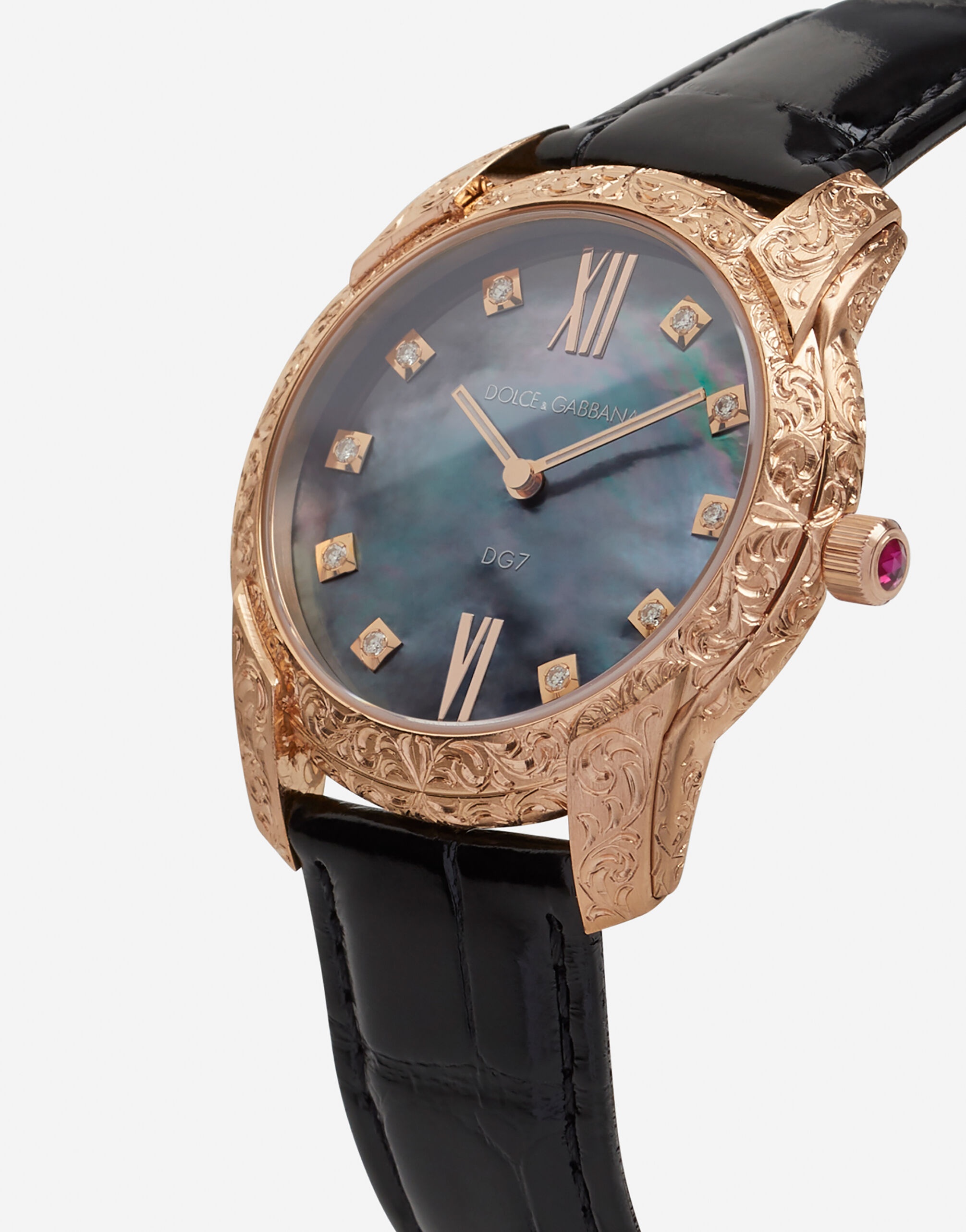 DG7 Gattopardo watch in red gold with black mother of pearl and diamonds - 2