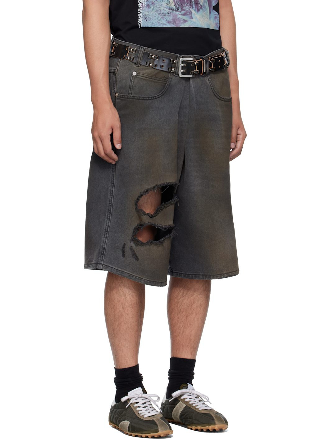 Gray Kriss Kross Denim Shorts - 2
