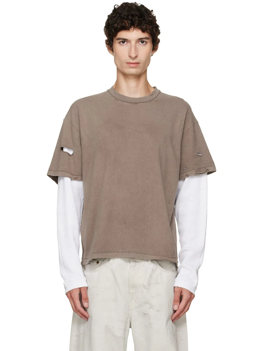 Taupe & White Back Logo Layered T-shirt - 1