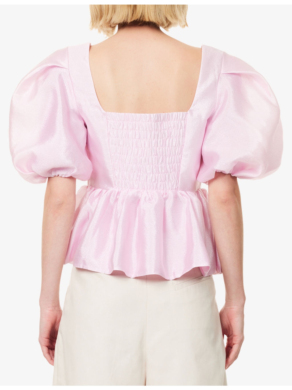 Puff-Sleeve Peplum-Hem Woven Top - 4