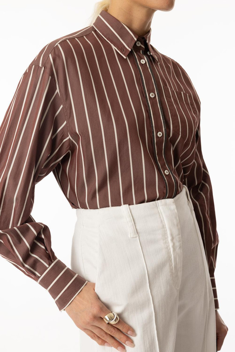 Brunello Cucinelli Double Monili Trim Wide Stripe Blouse outlook