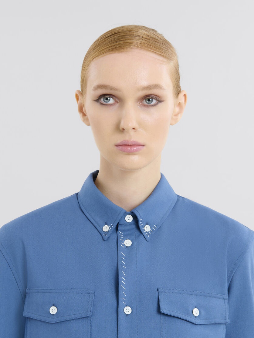 BLUE TROPICAL WOOL CROPPED SHIRT WITH MARNI MENDING - 4