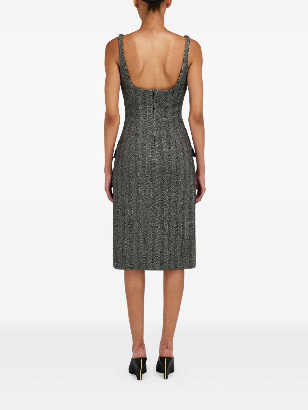 herringbone square-neck midi dress - 3