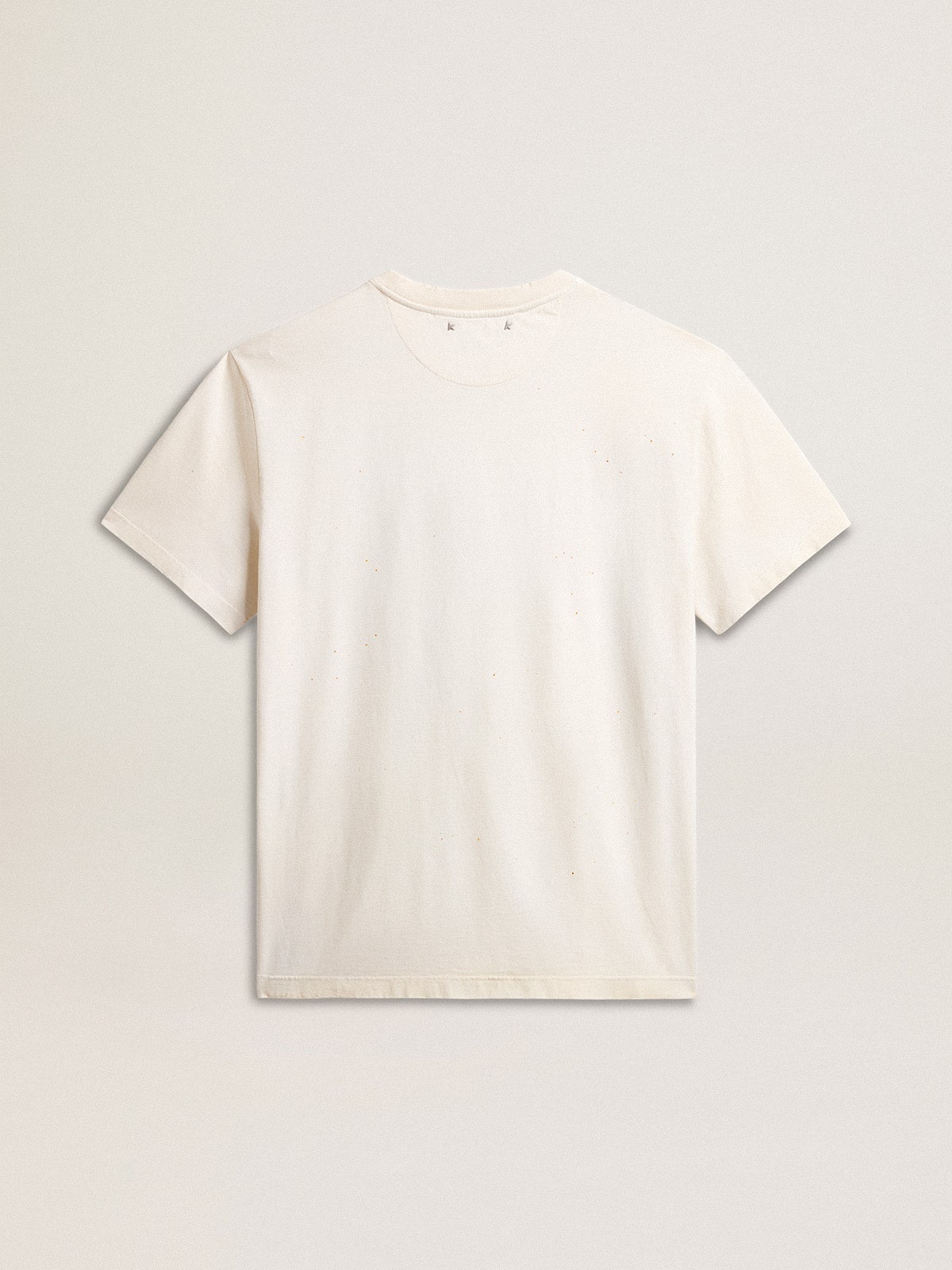 Men's aged white cotton T-shirt with gold print - 6