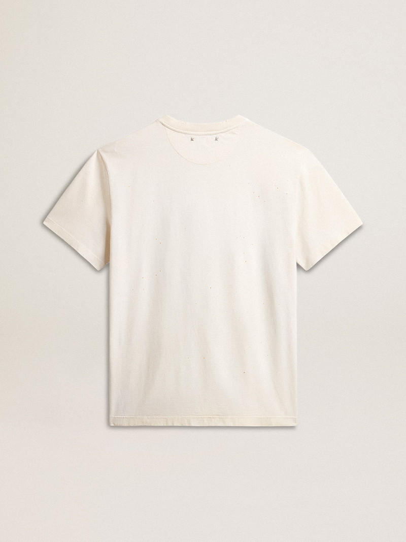 Men's aged white cotton T-shirt with gold print 6