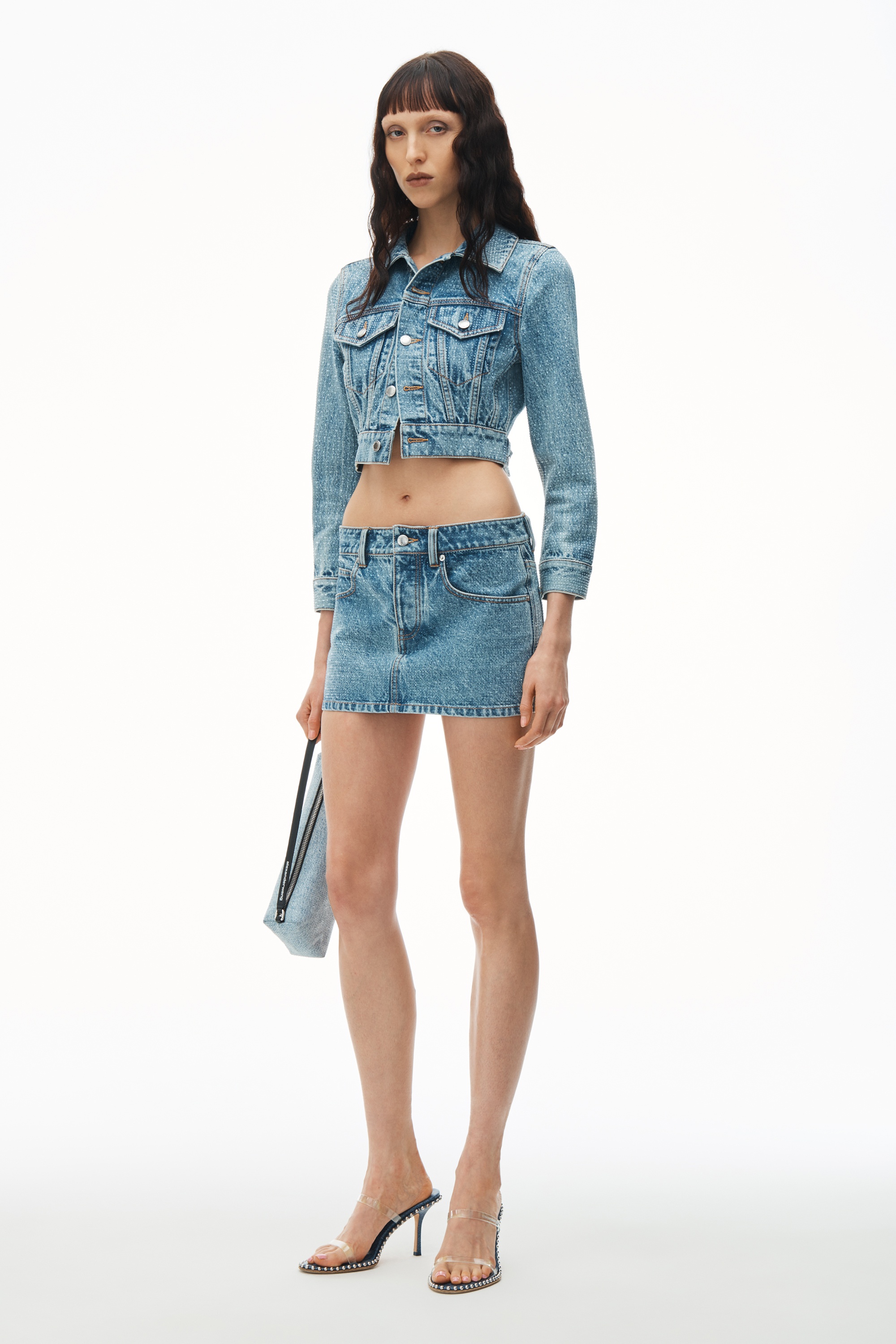 Denim Mini Skirt In Clear Hotfix - 2