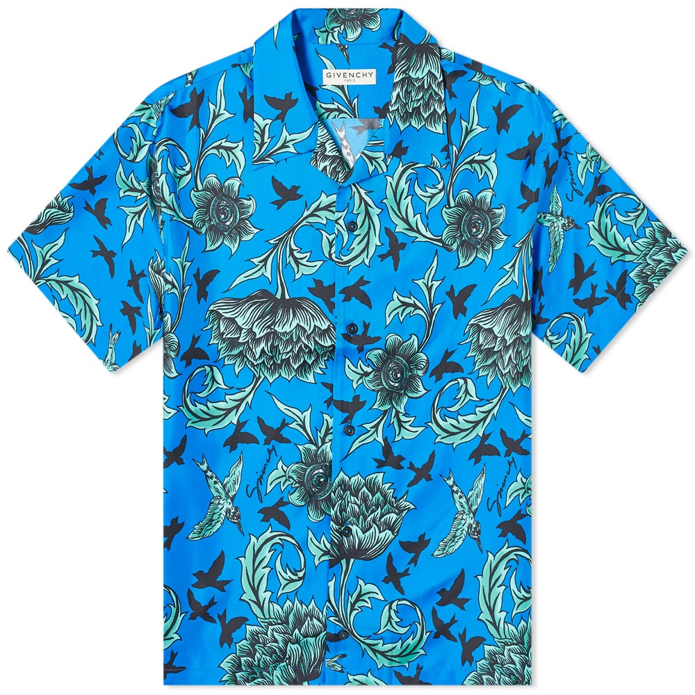 Givenchy Aqua Floral Print Hawaiian Silk Shirt - 1