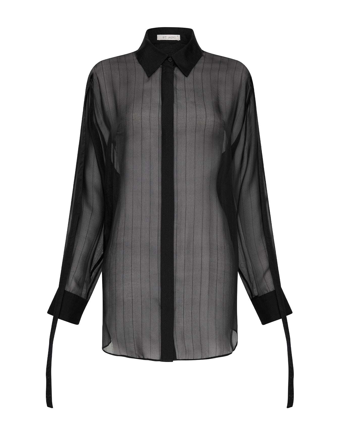 Pinstripe Silk Shirt - Black - 7