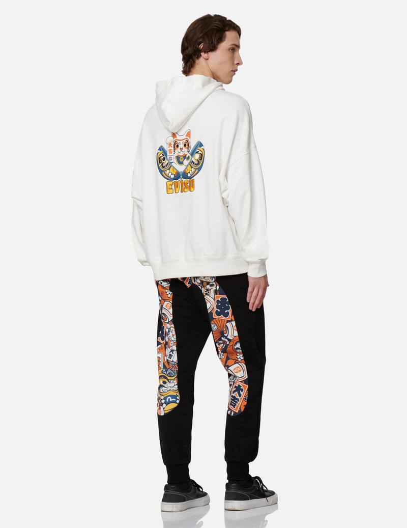 ZIP-UP DARUMA AND FORTUNE CAT PRINT HOODED SWEATSHIRT 3