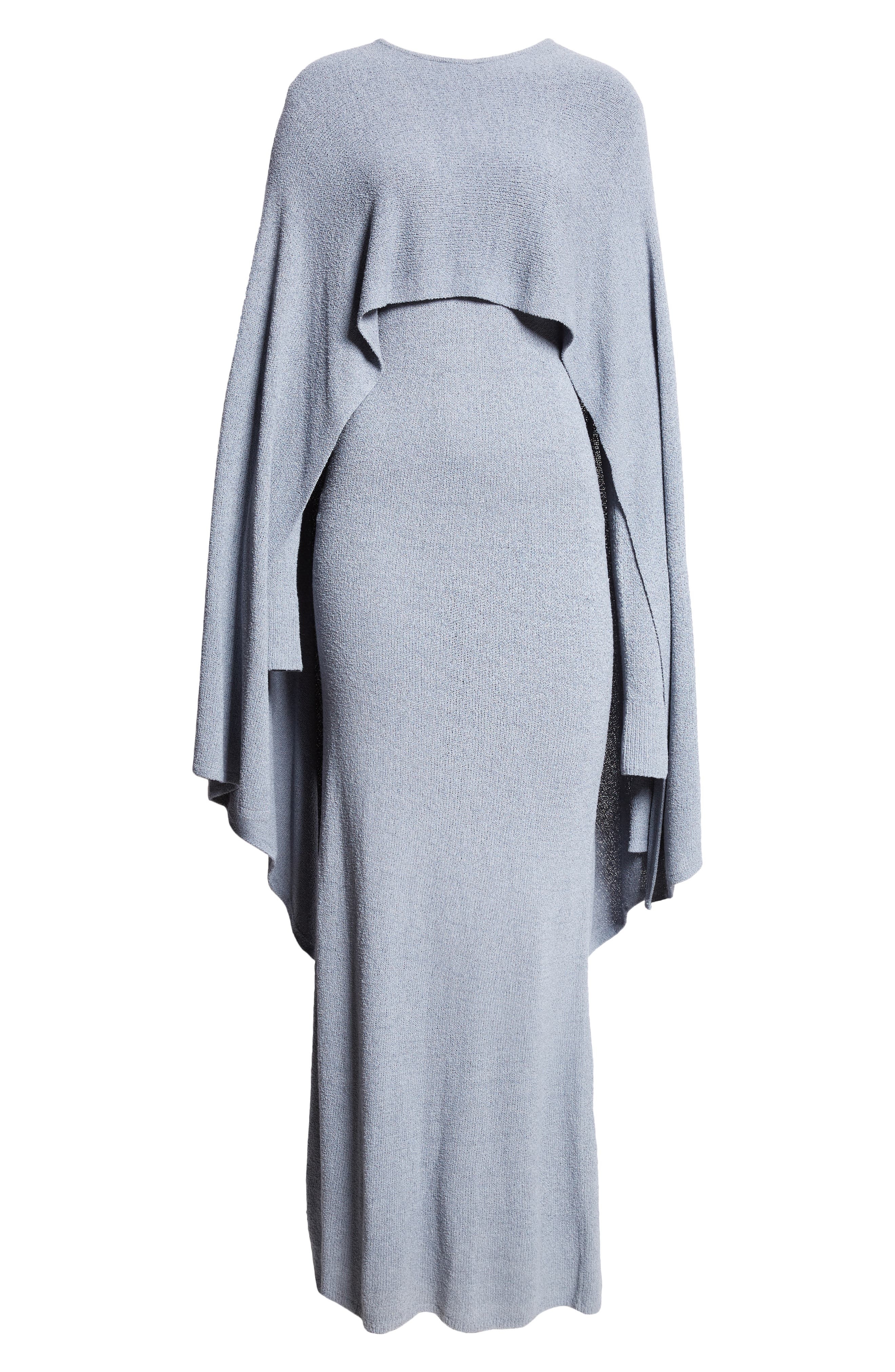 TOTEME Cape Overlay Long Sleeve Silk Knit Dress in Mistral at Nordstrom - 6