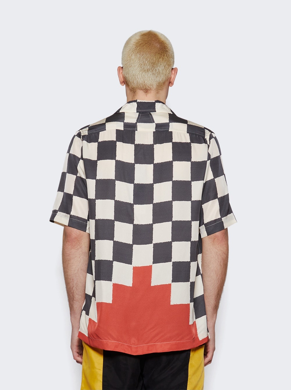 Silk Printed Broken Checker Shirt Black And White - 5