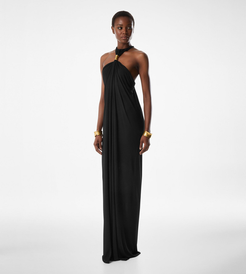 금속 HARDWARE DETAIL를 가진 HALTERNECK EVENING DRESS 3