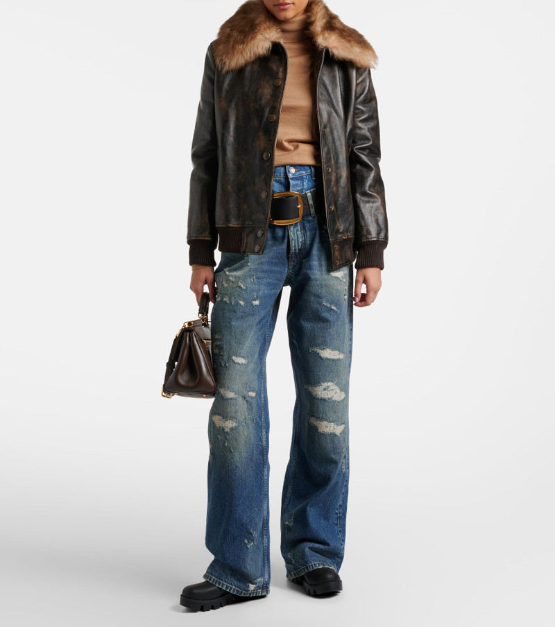 Dolce & Gabbana Distressed layered high-rise wide-leg jeans outlook