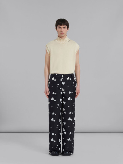Marni BLACK SILK TROUSERS WITH BUNCH OF HEARTS PRINT outlook