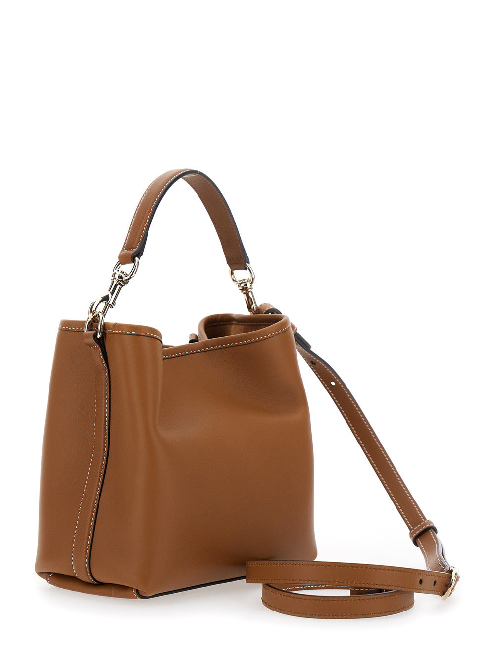 Gucci Women 'Gg Emblem' Brown Bucket Bag With Metallic Logo Lettering On The Front In Leather Woman - 3