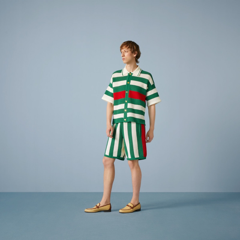 GUCCI Cotton crochet striped shorts outlook