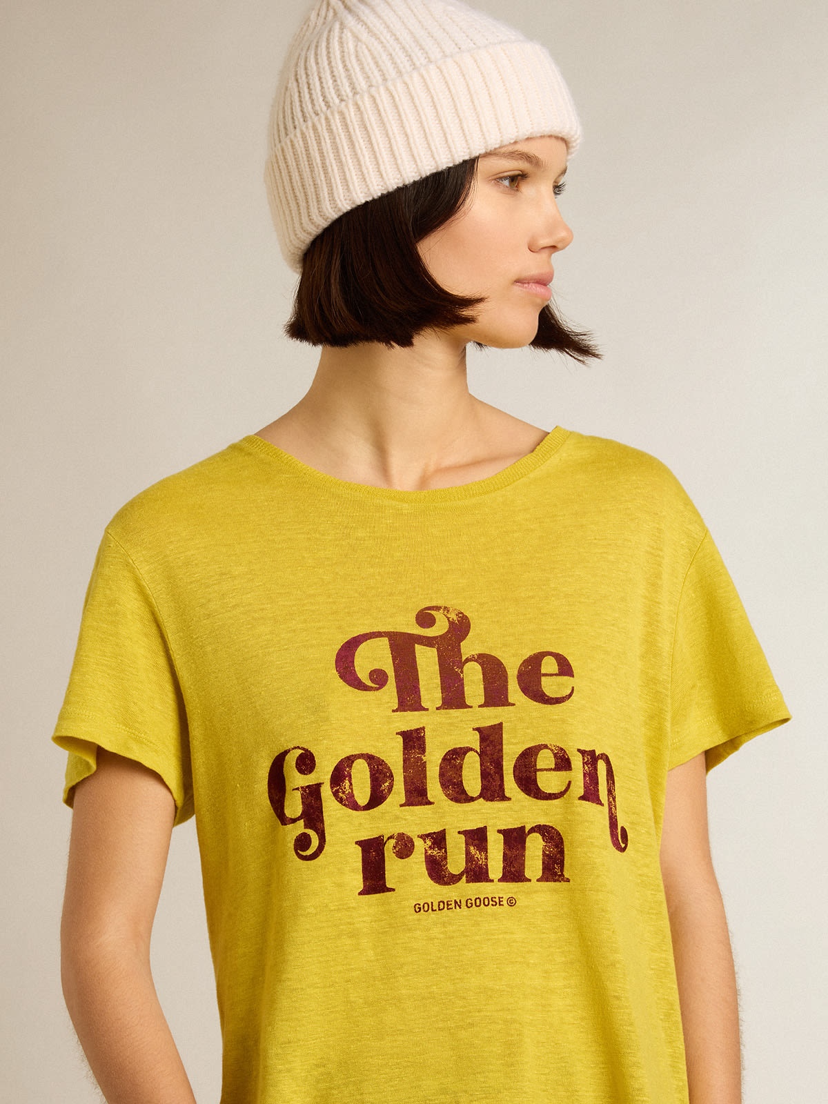 Women’s T-shirt in maize-yellow linen - 5