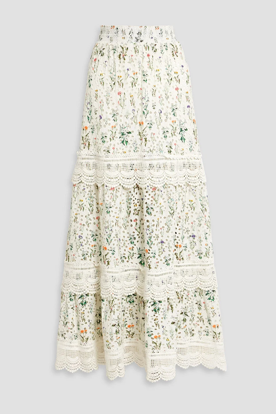 Reise crochet-trimmed floral-print broderie anglaise cotton maxi skirt - 1