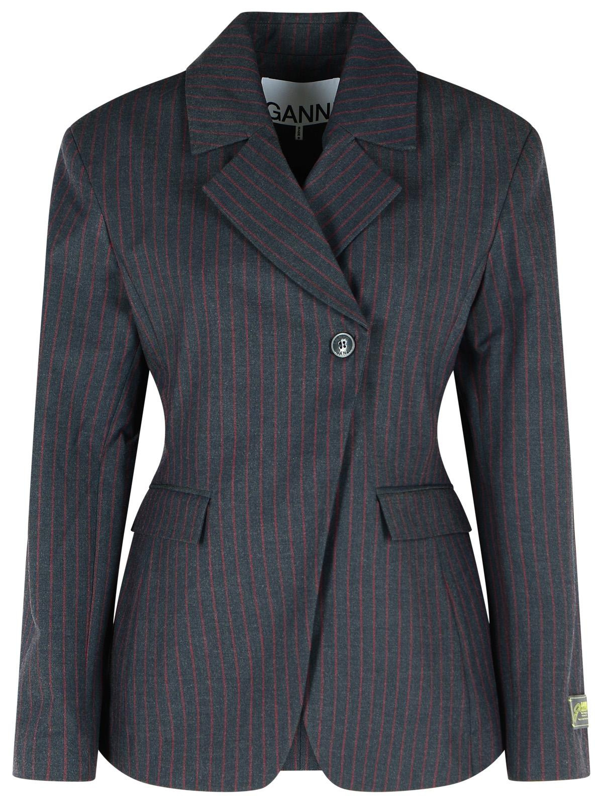 Ganni Pinstriped Black Viscose Blend Blazer Women - 1
