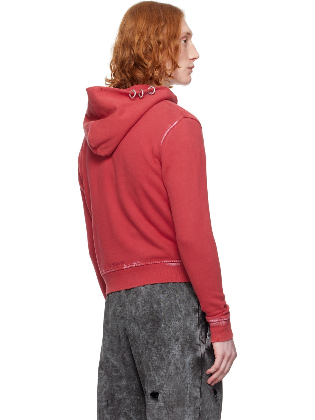 【WE11DONE】 Pierced Zip-Up Hoodie Red We11done Red Pierced Zip-Up Hoodie | REVERSIBLE