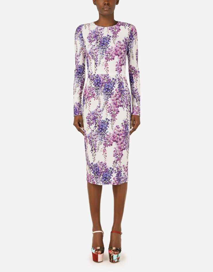 Wisteria-print calf-length cady dress - 1