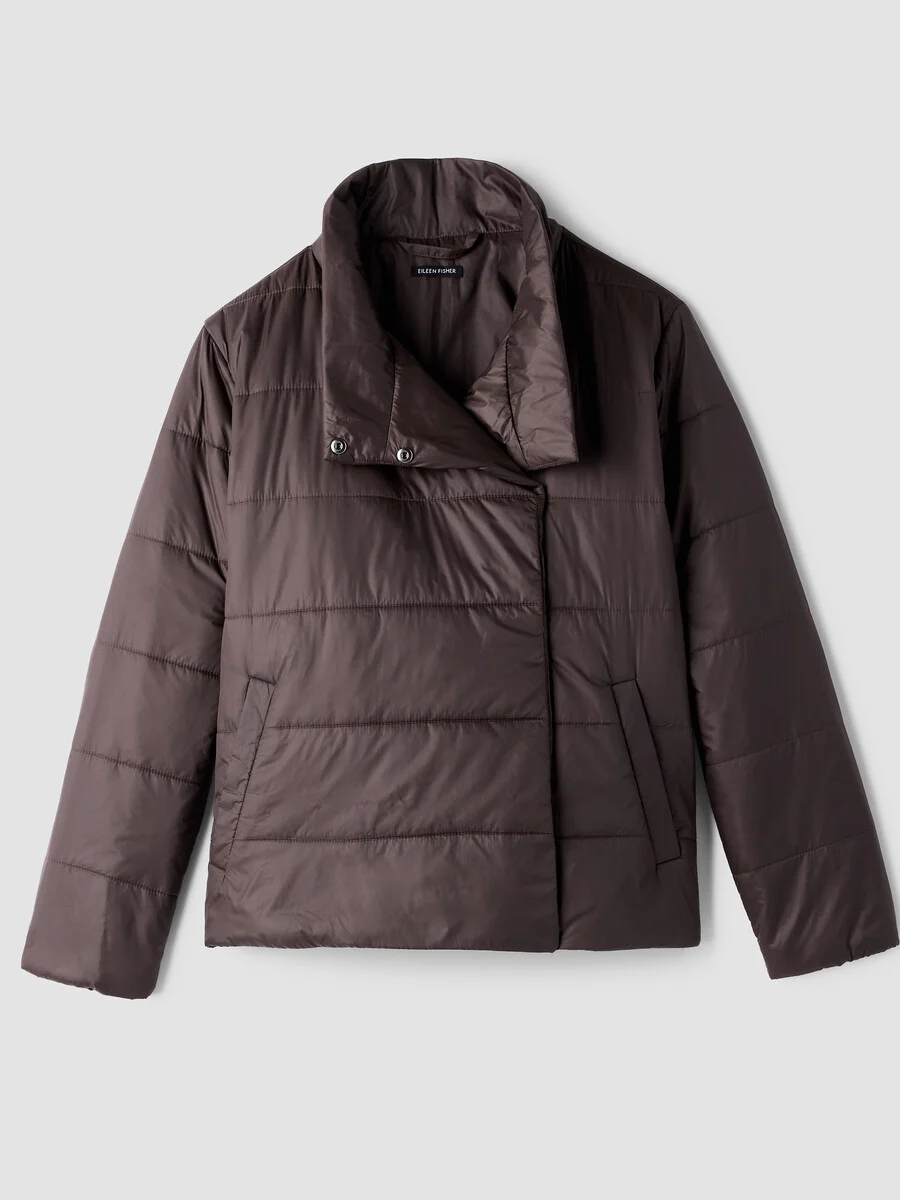 Eggshell Recycled Nylon Stand Collar Quilted Coat - 1