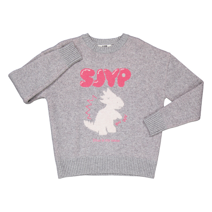 Sjyp Ladies Grey Jacquard Dino Knit Pullover - 4