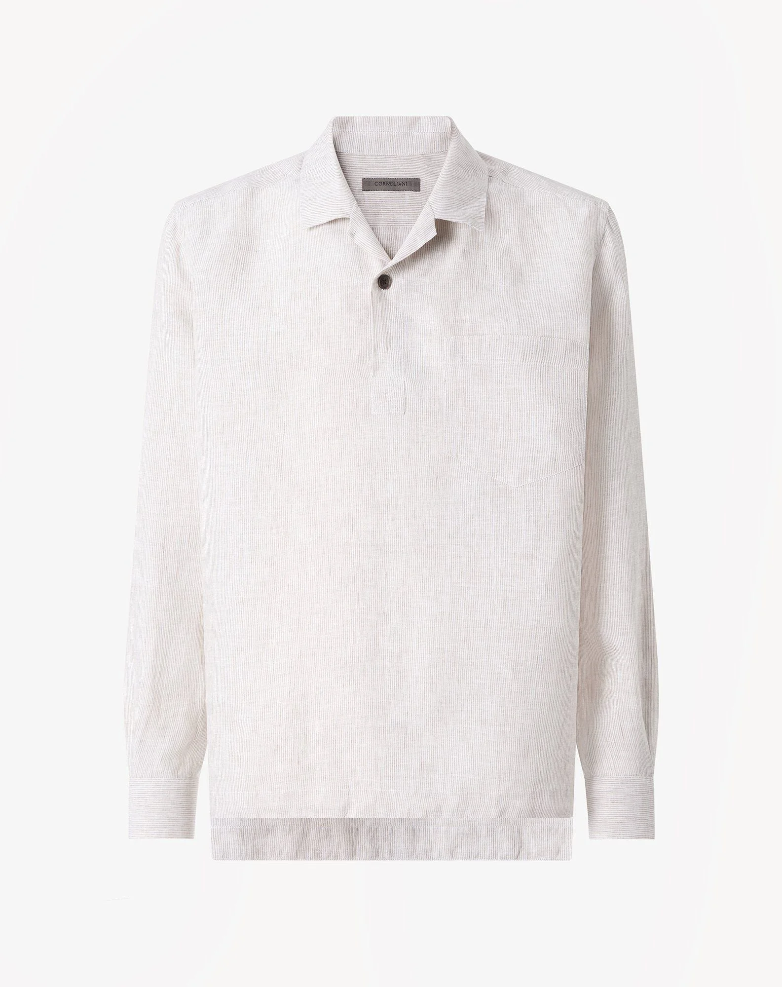 Brown pure linen shirt with micro stripes - 1