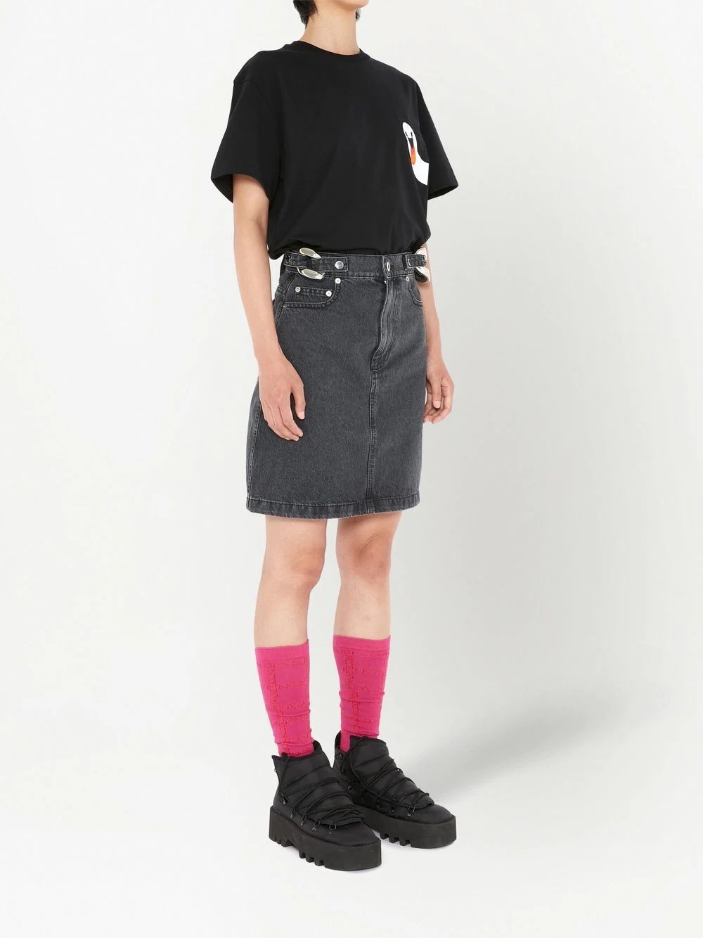 chain link detail denim skirt - 3