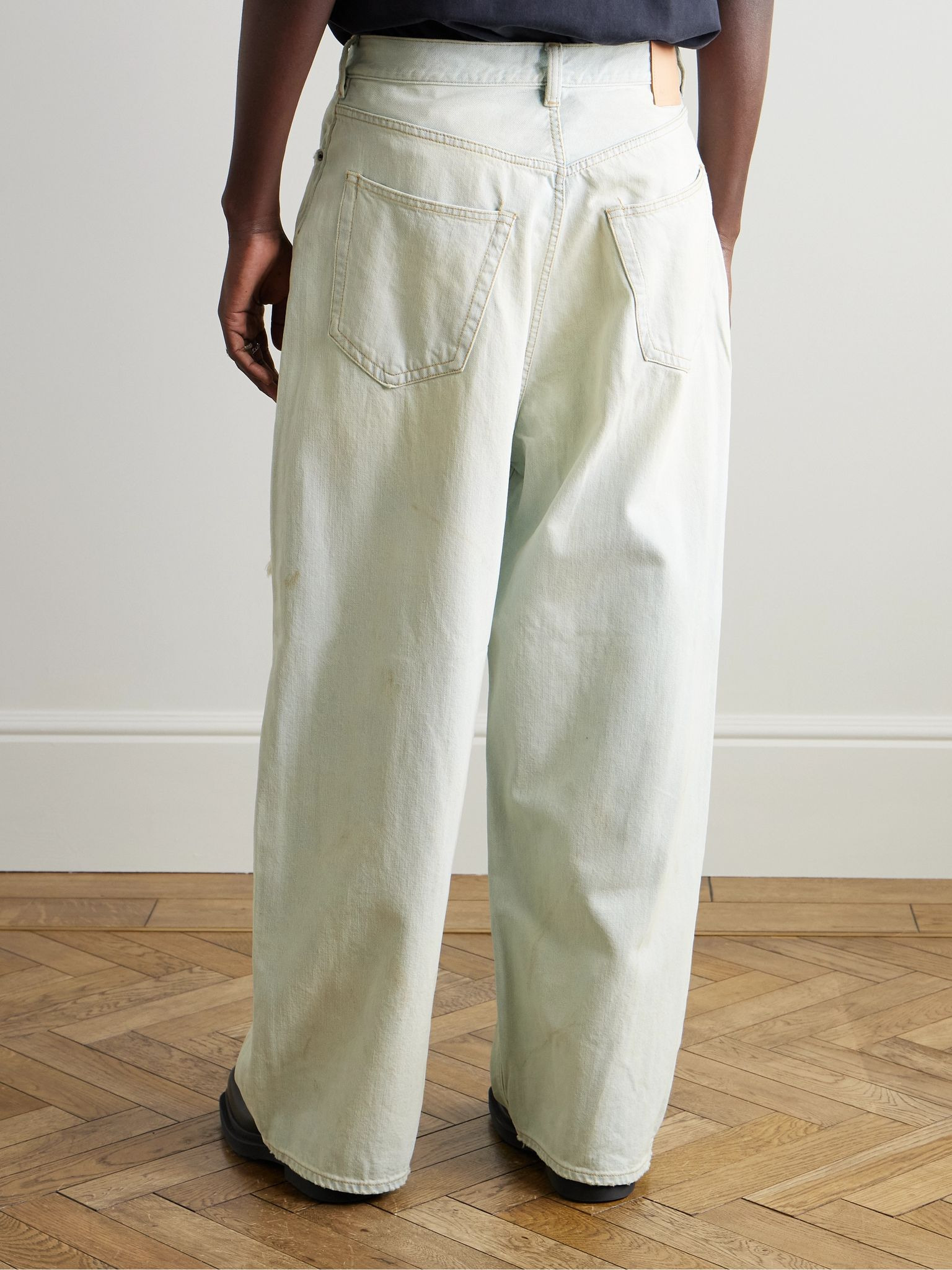 Wide-Leg Distressed Jeans Blue - 4